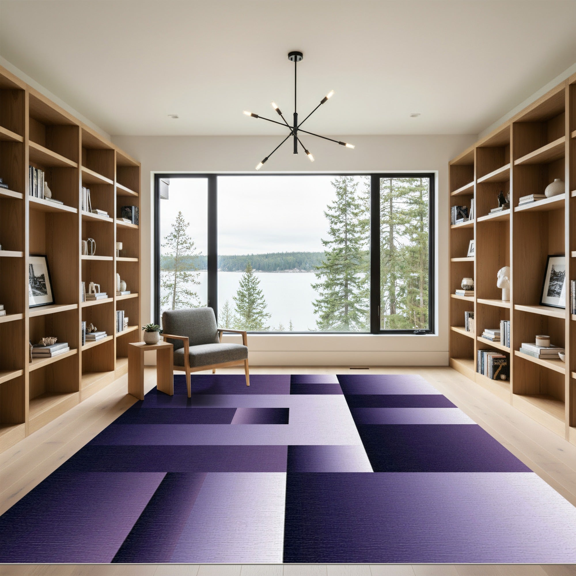 Modern Deep Purple Gradient Geometric Block Rug
