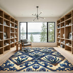 Vintage Blue Floral Diamond Arrangement Rug