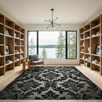 Classic Black Damask Scroll Ornament Rug