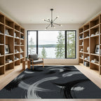 Abstract Swirlstrokes Black White Rug