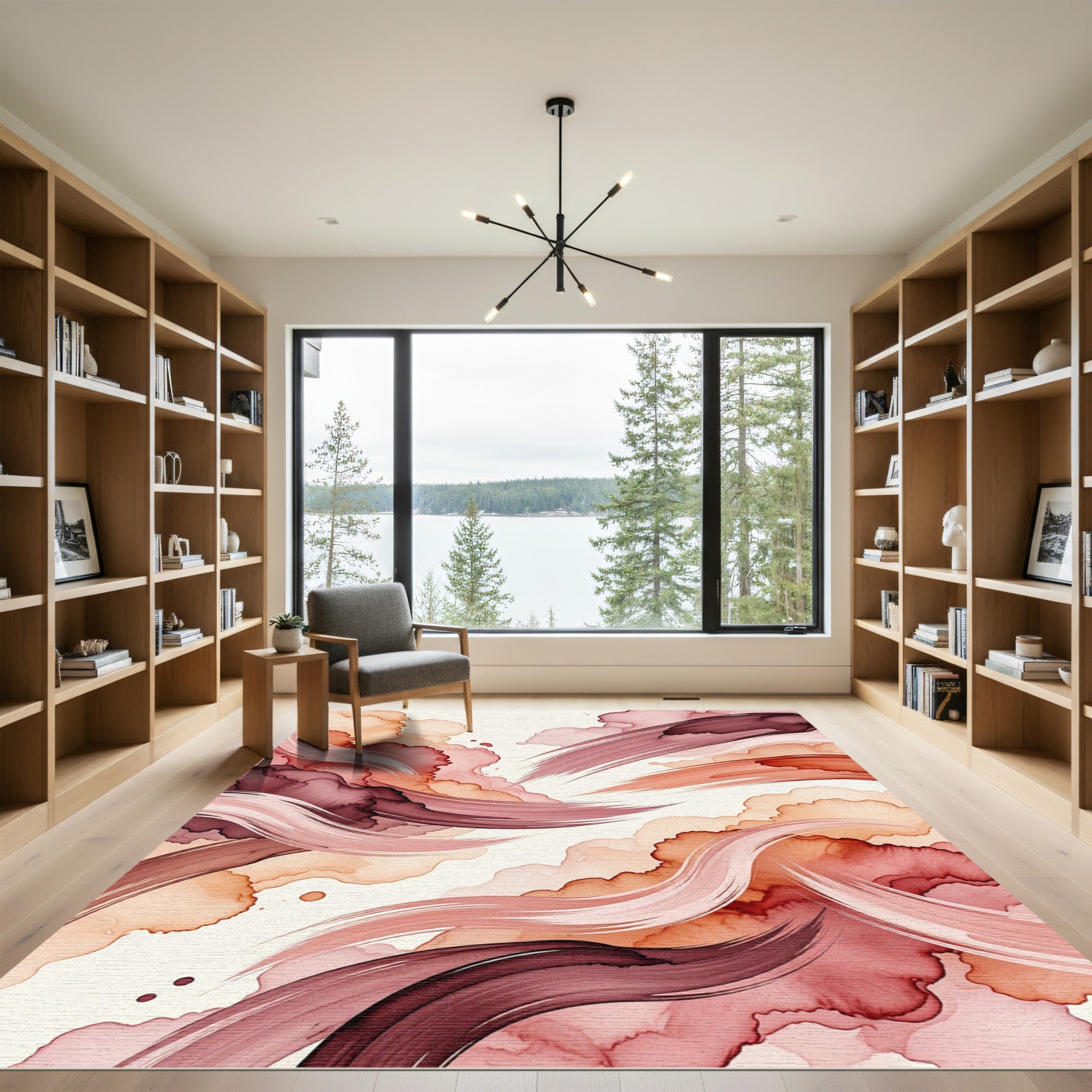 Crimson Rose Watercolor Swirl Rug