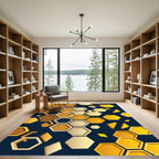 Modern Golden Geometric Honeycomb Abstract Rug