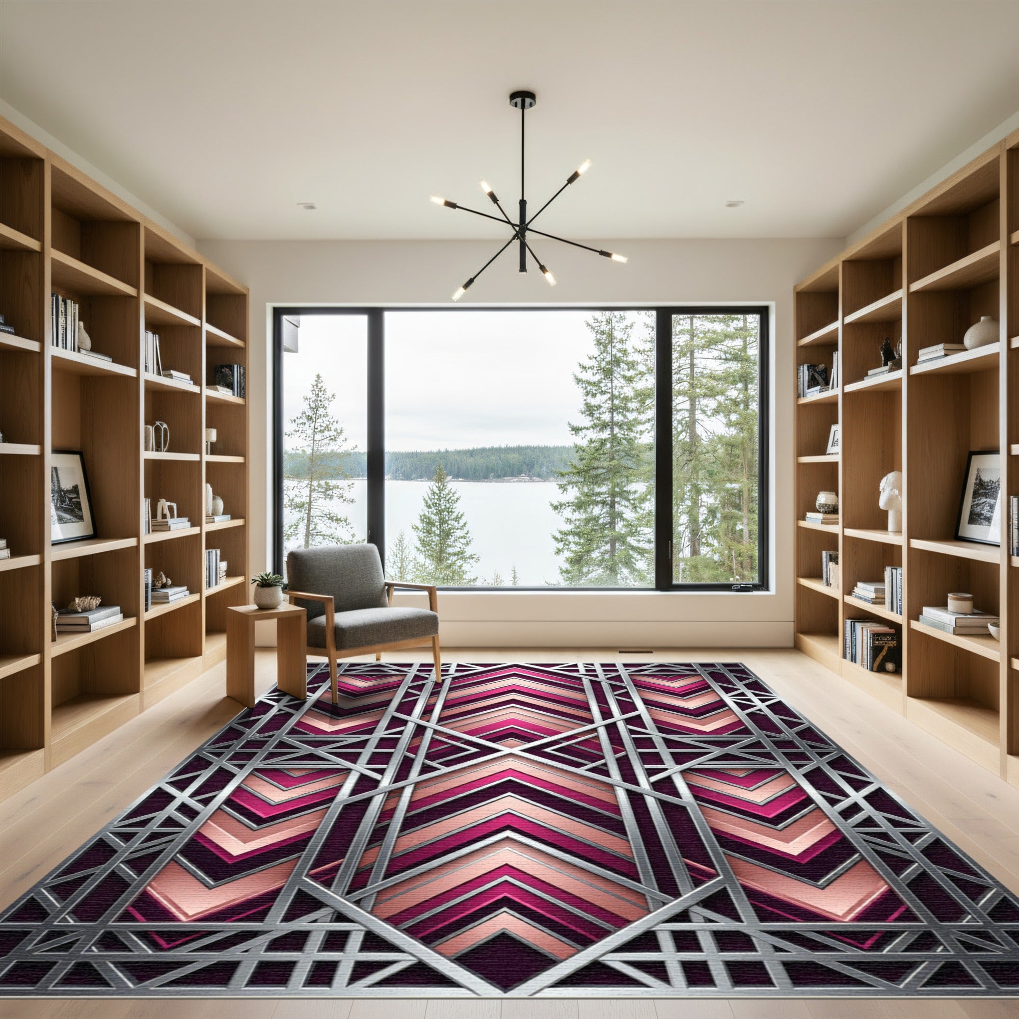 Art Deco Fuchsia Geometric Chevron Rug
