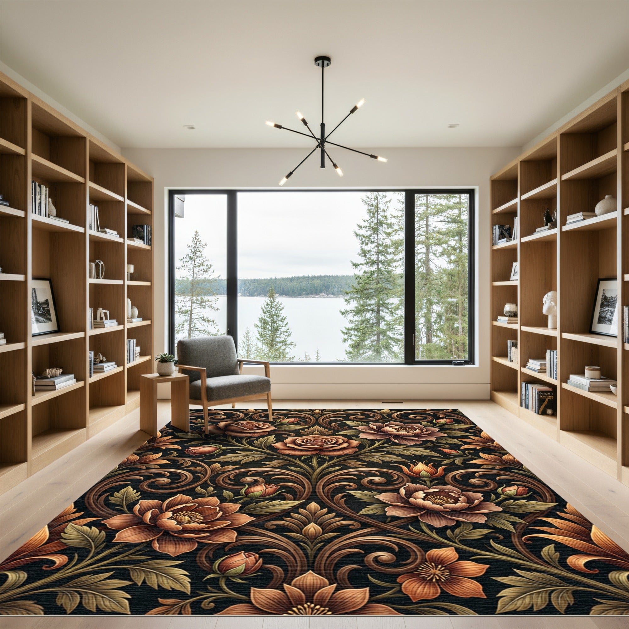 Rich Earth Tones Floral Scroll Rug
