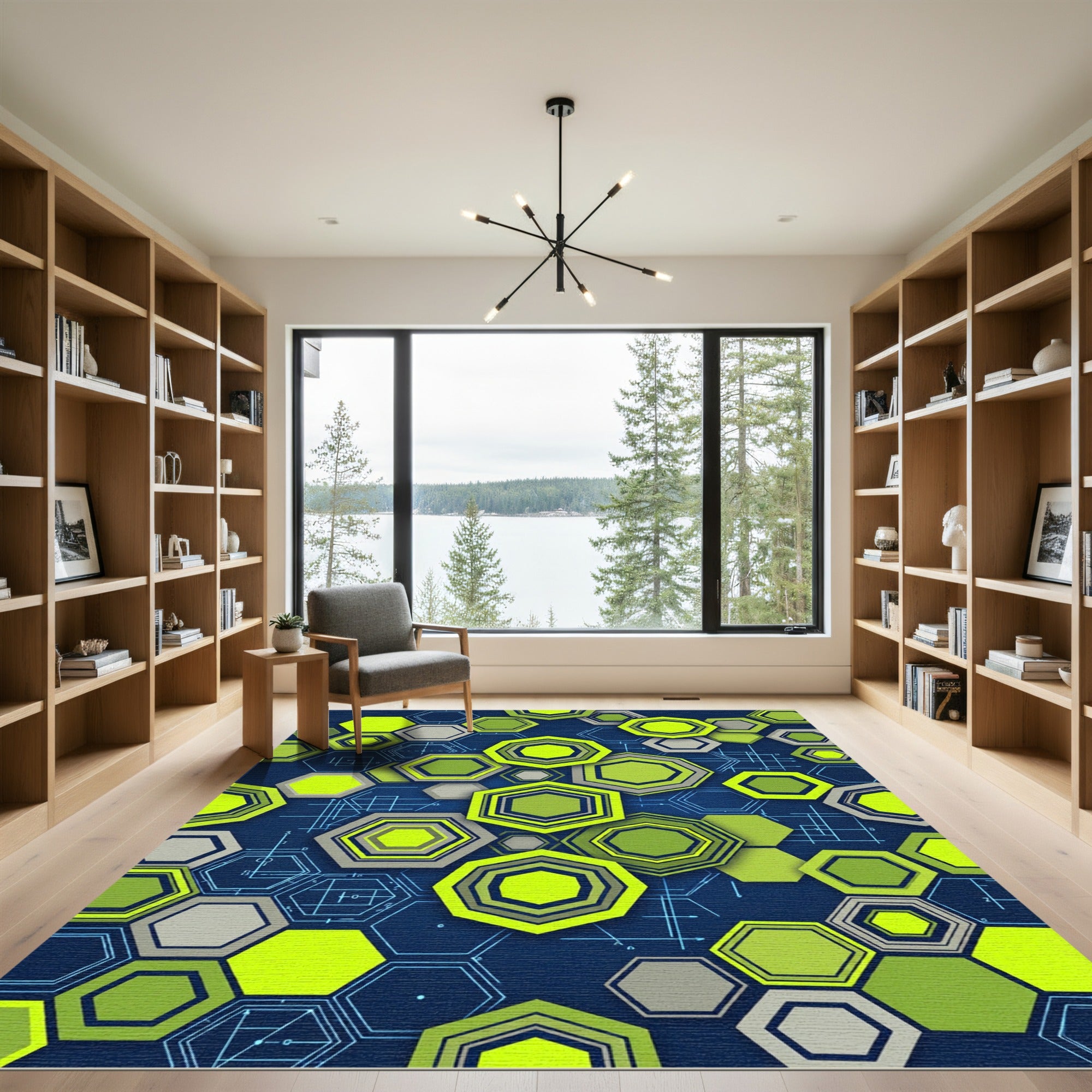 Modern Neon Geometric Hexagon Abstract Rug