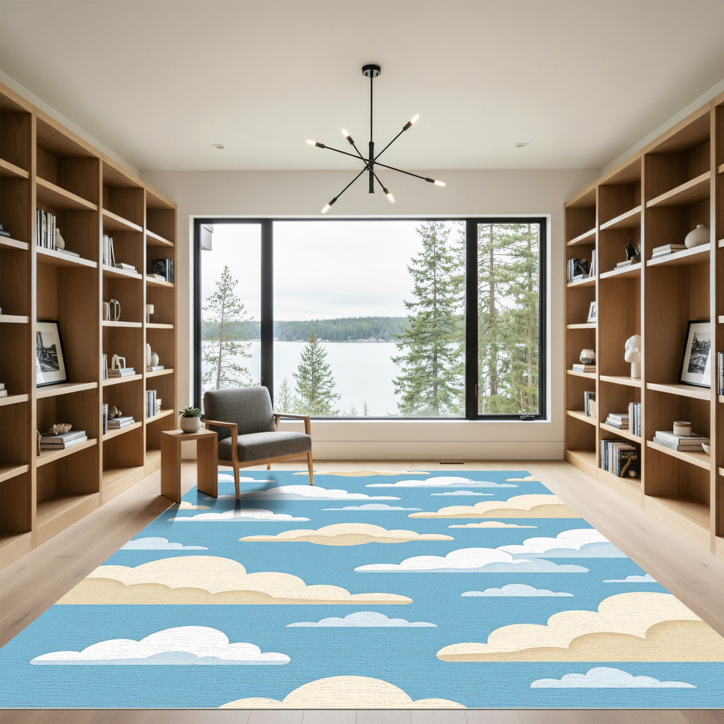 Whimsical Blue and Cream Cloudscape Rug