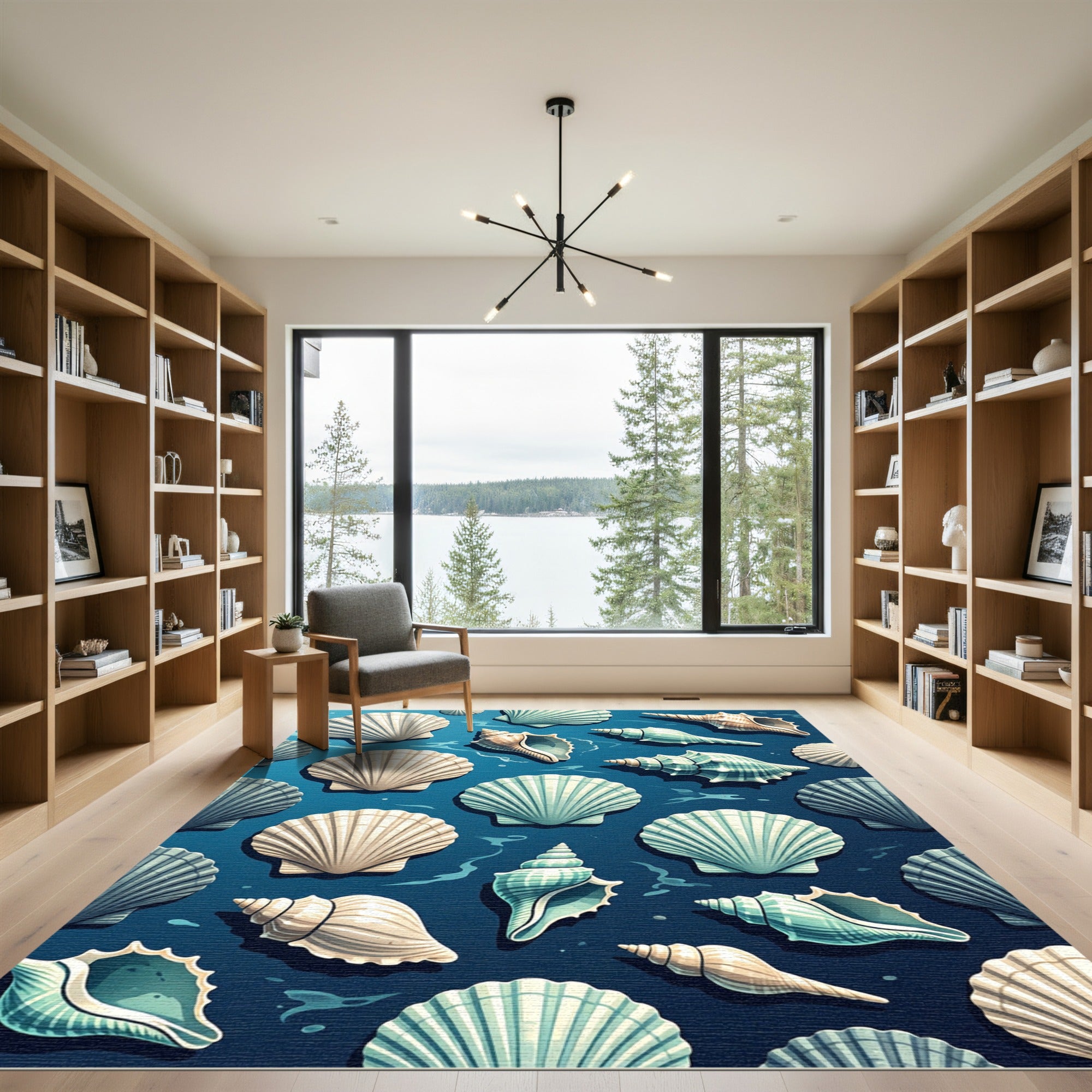 Ocean Blue Seashell Harmony Rug
