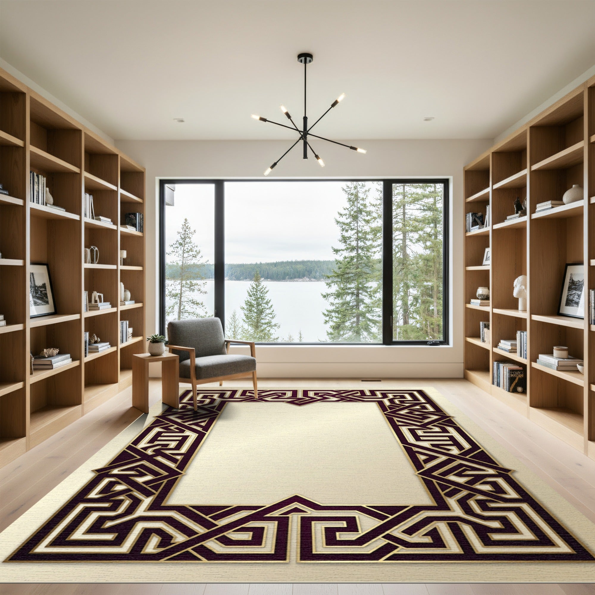 Deep Plum Gold Geometric Interlace Rug
