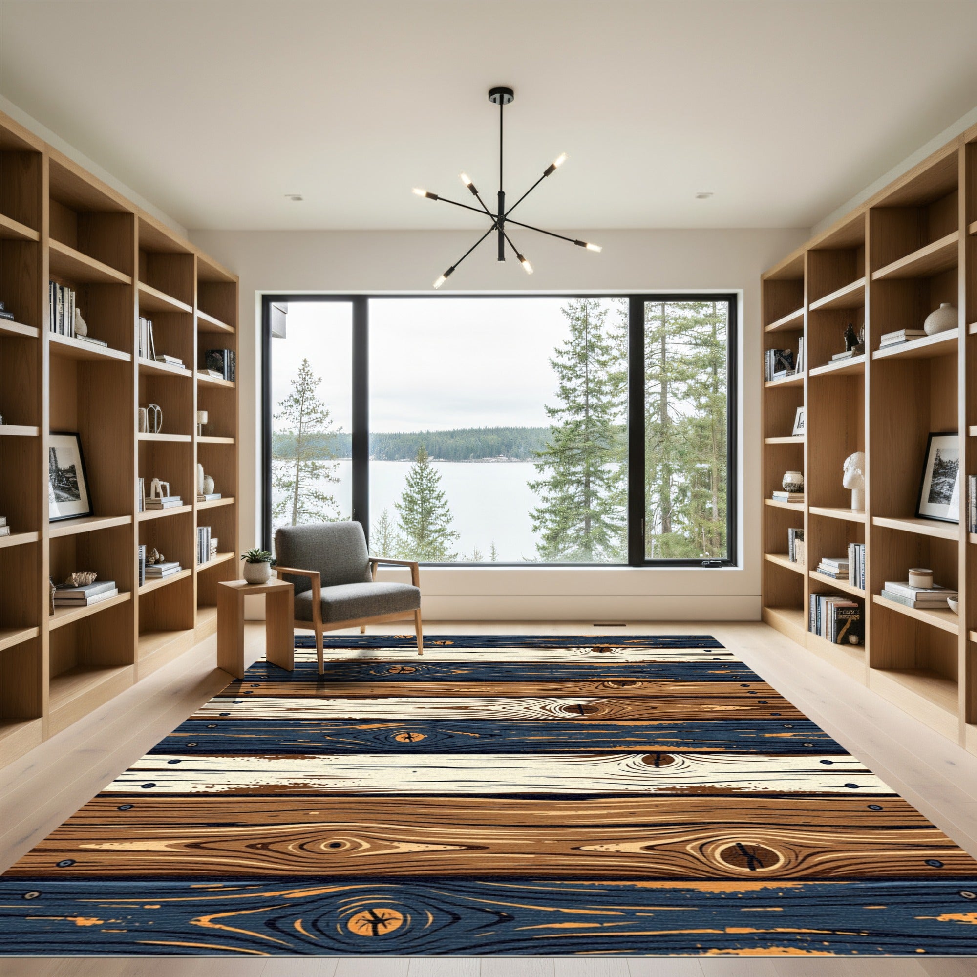 Rustic Multicolored Wood Plank Grain Rug