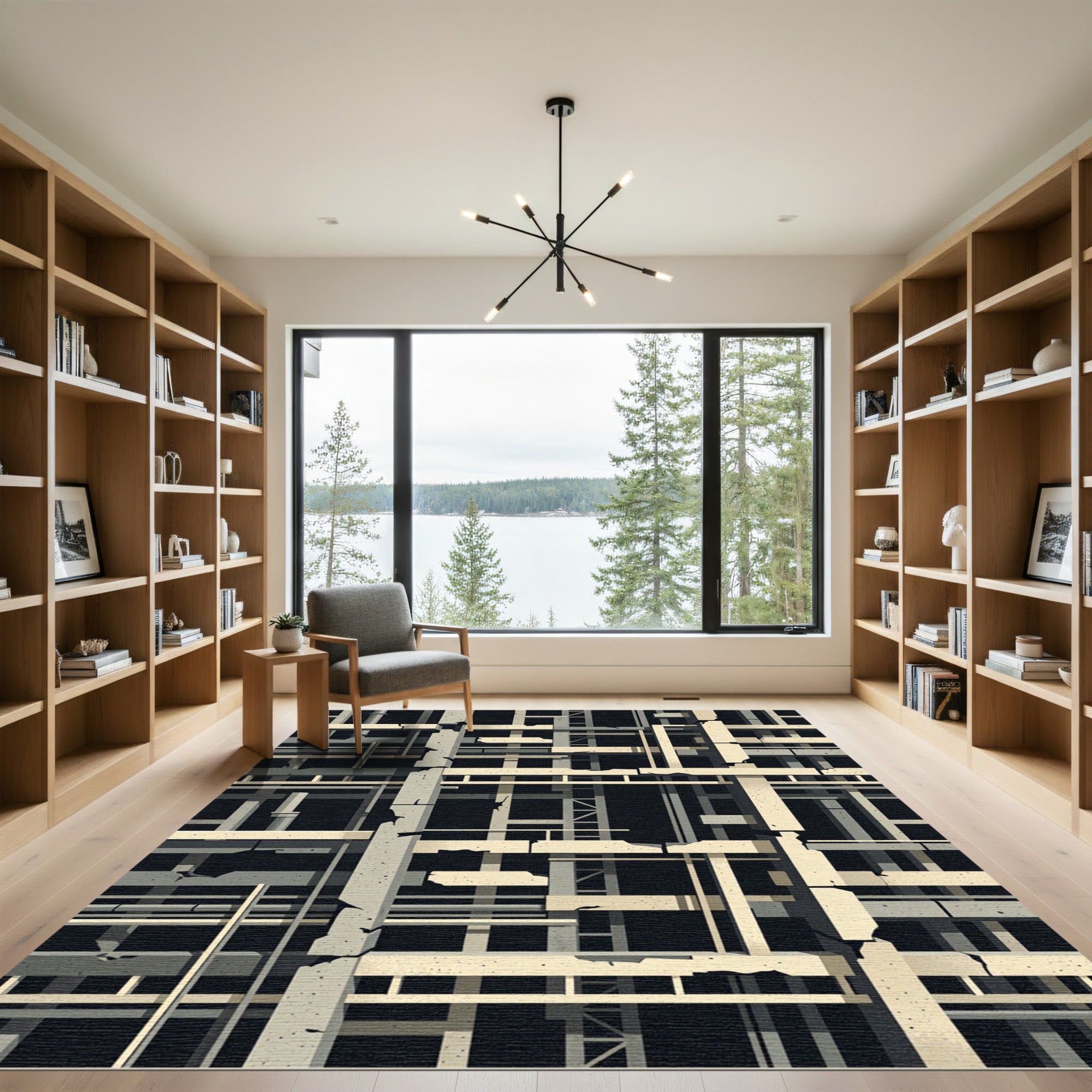 Brutalist Concrete Industrial Grid Structure Rug