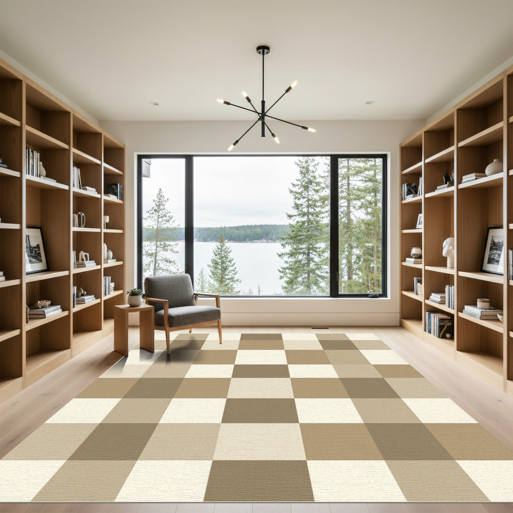 Neutral Tan Squares Check Rug