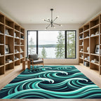 Serene Teal Flowing Ocean Wave Rug