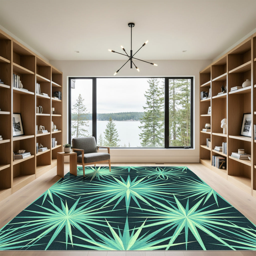 Mid-Century Teal Starburst Geometric Rug