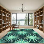 Mid-Century Teal Starburst Geometric Rug