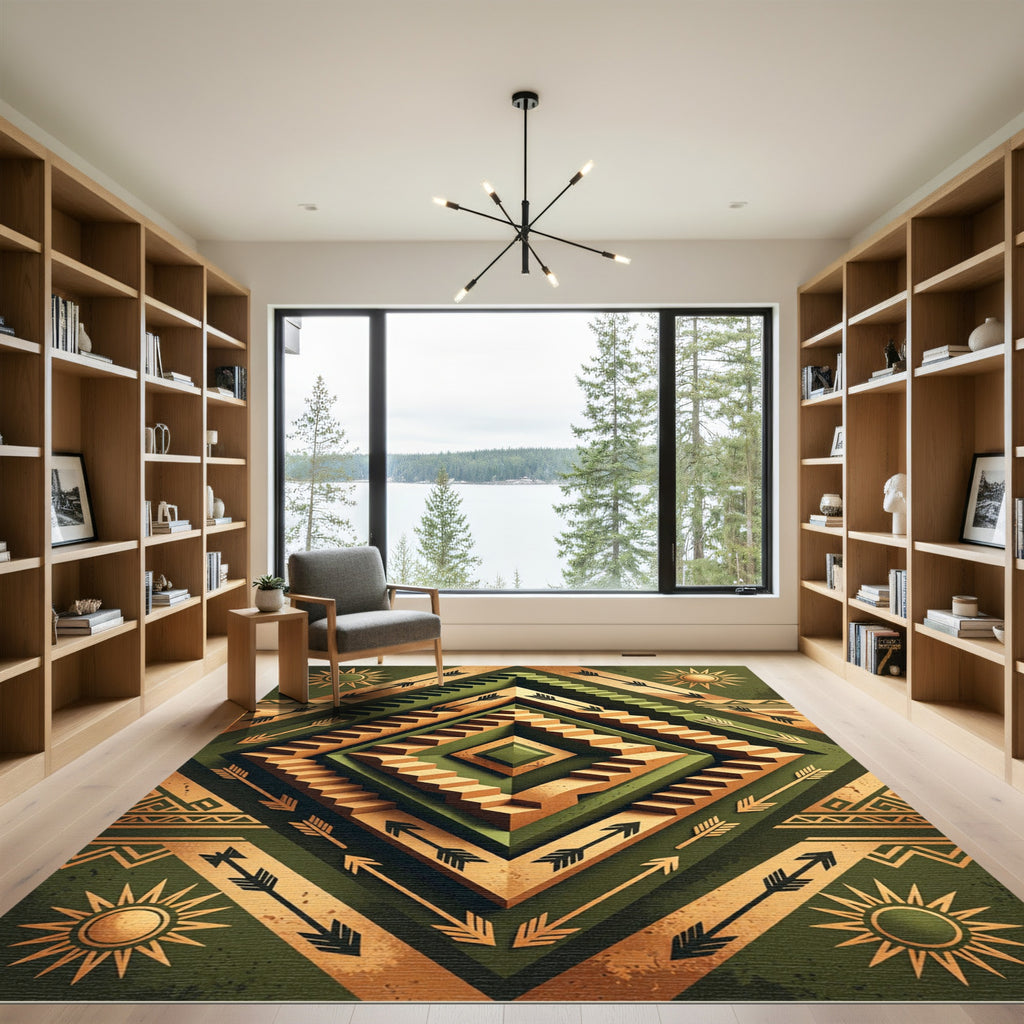 Green Gold Arrow Stair Terraced Rug