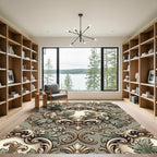 Ornate Gold Leaf Green Flourish Rug