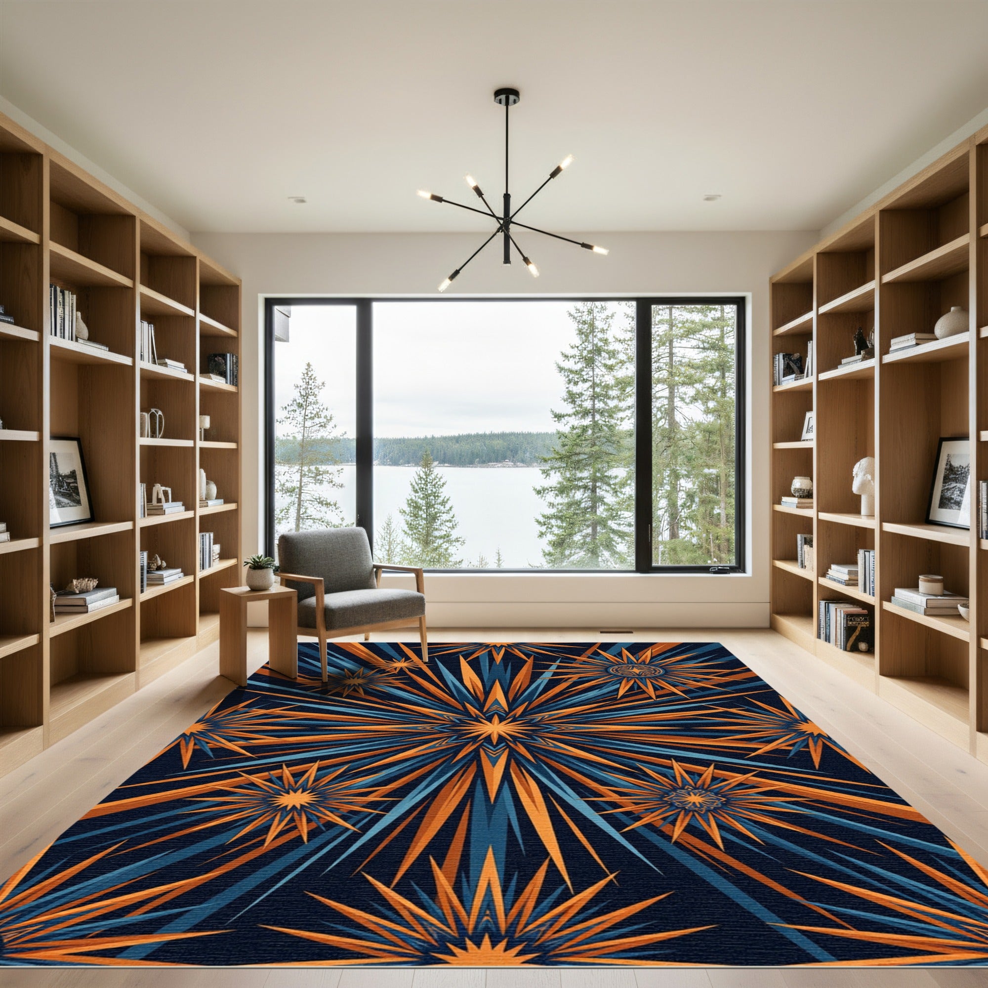 Geometric Golden Starburst Navy Radiance Rug