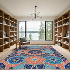 Ornate Navy Blue Floral Geometric Mandala Rug
