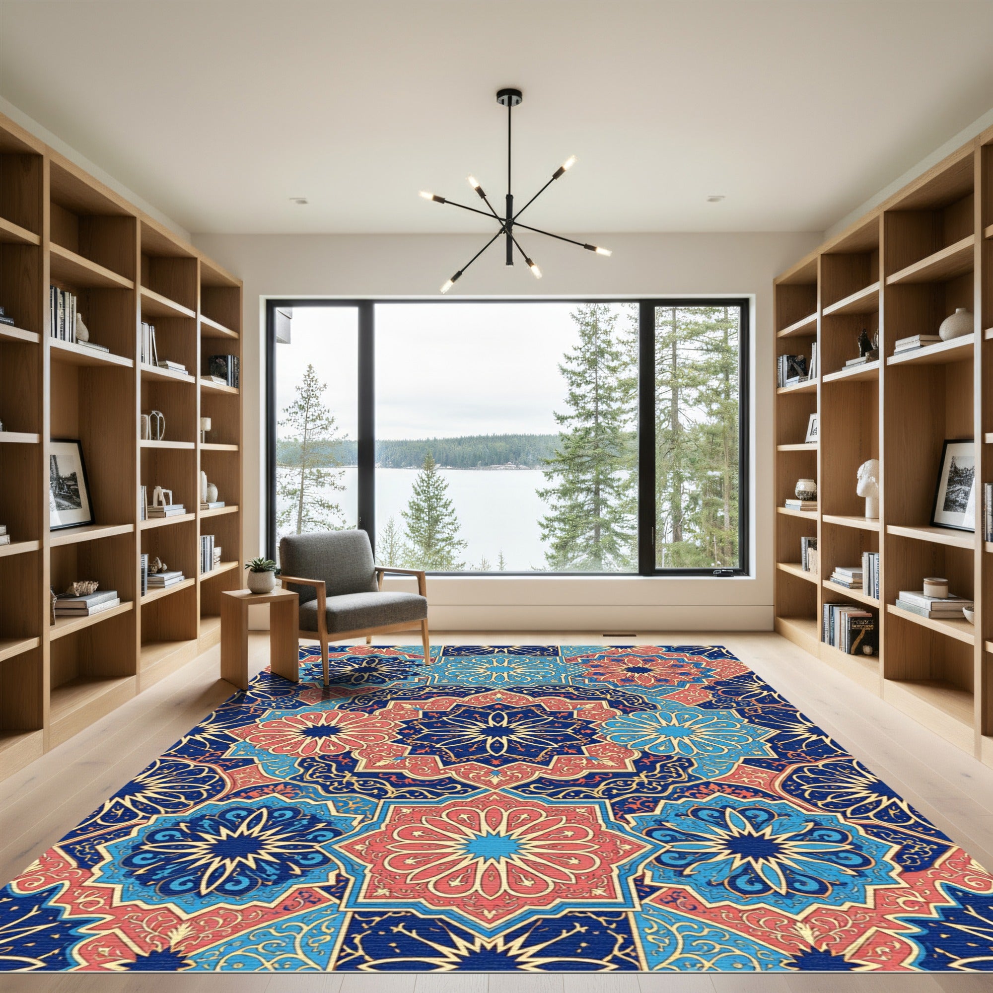 Ornate Navy Blue Floral Geometric Mandala Rug