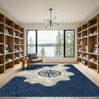 Navy Nautical Compass topographic Swirl Rug