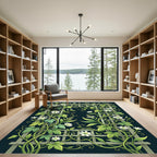 Green Vine Trellis White Floral Rug