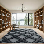 Modern Charcoal Geometric Lattice Grid Rug