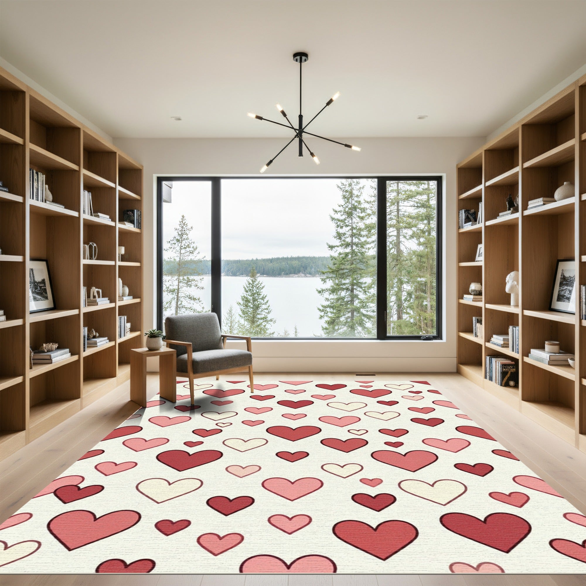 Crimson Red Heart Scattered Arrangement Rug