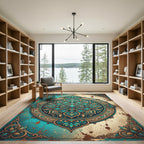 Teal and Gold Ornate Mandala Medallion Rug