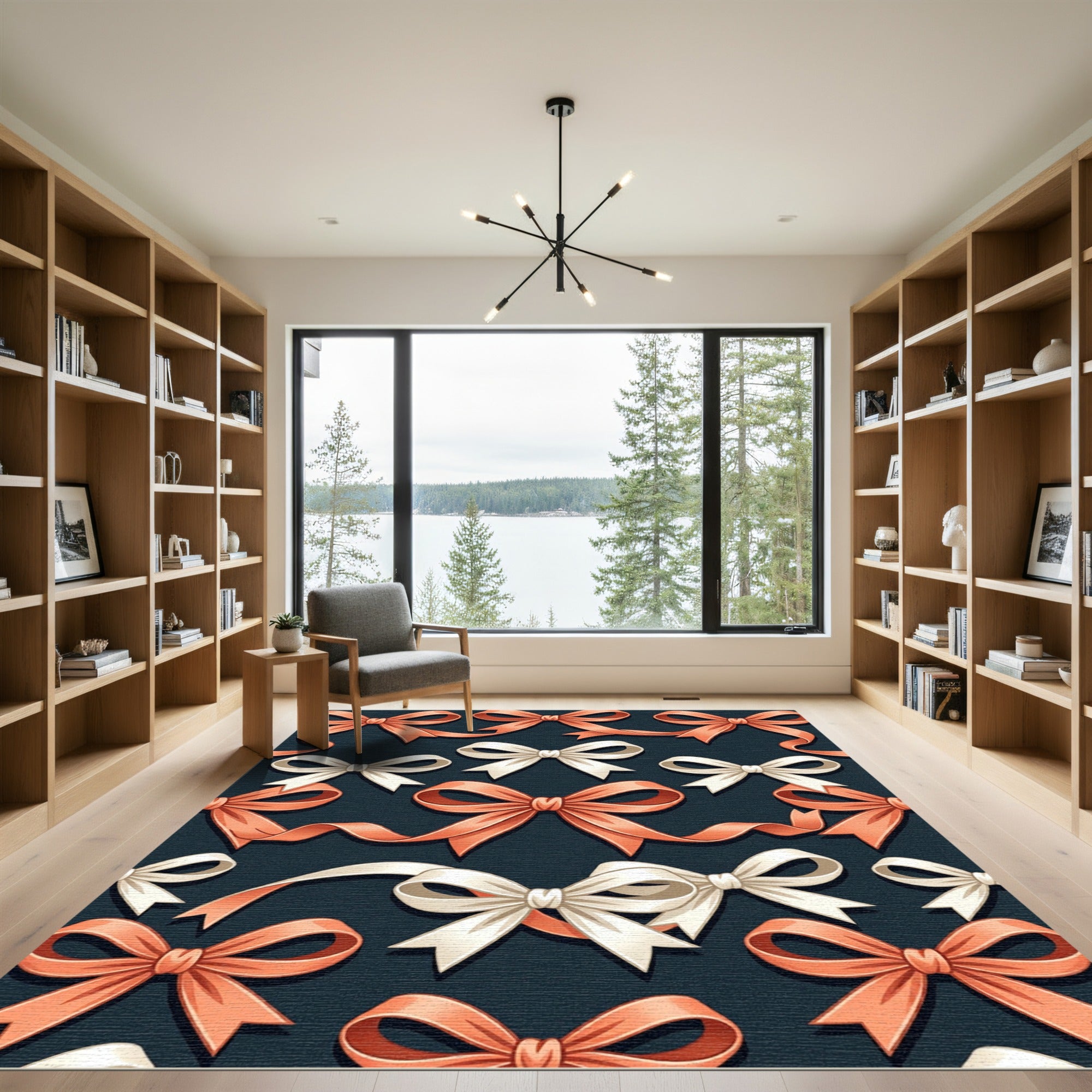 Elegant Peach and Cream Ribbon Garland Rug