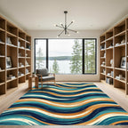 Whimsical Serpent Blue Orange Wave Rug