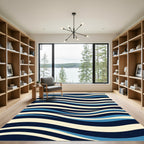 Modern Navy and Blue Wavy Stripe Rug