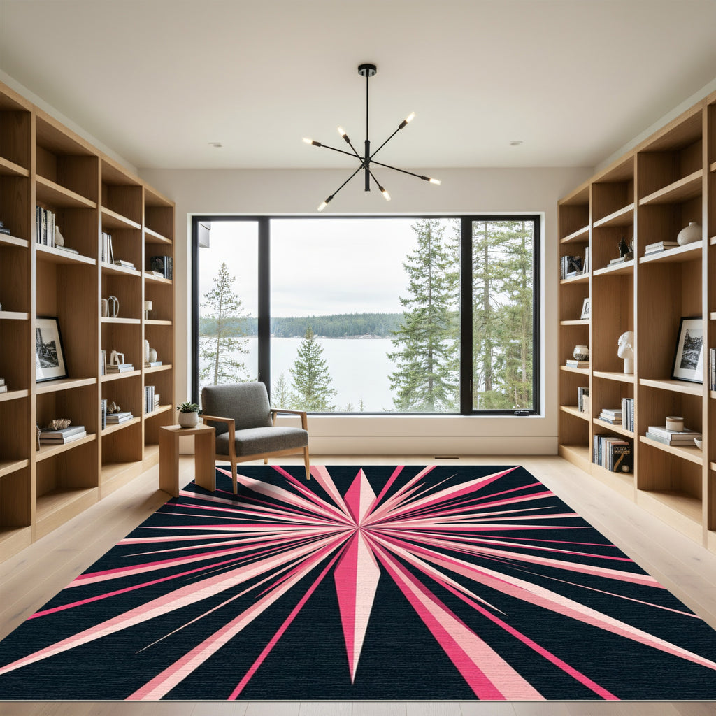 Radiant Pink Sunburst Abstract Rug