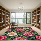 Vibrant Pink Camellia Floral Botanical Rug