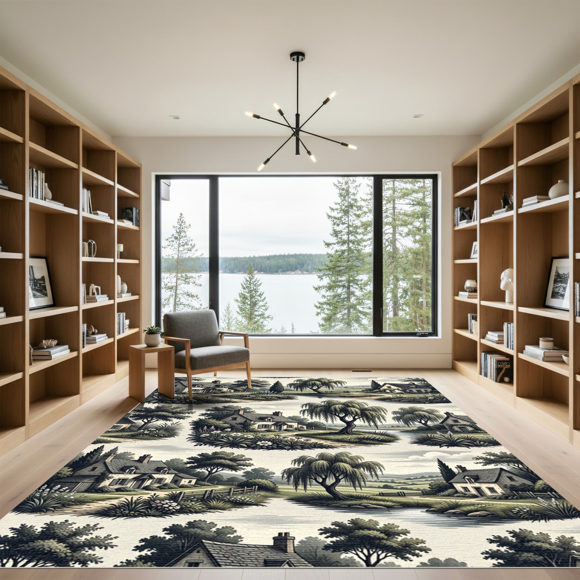 Idyllic English Countryside Village Scene Rug