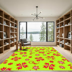 Vibrant Red Exotic Floral Garden Rug