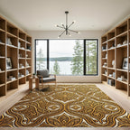 Ornate Golden Damask Floral Scroll Rug