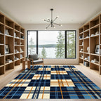 Modern Navy Ivory Checkered Plaid Rug