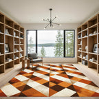 Mid-Century Burnt Orange Geometric Diamond Rug
