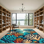 Vibrant Blue and Coral Reef Landscape Rug