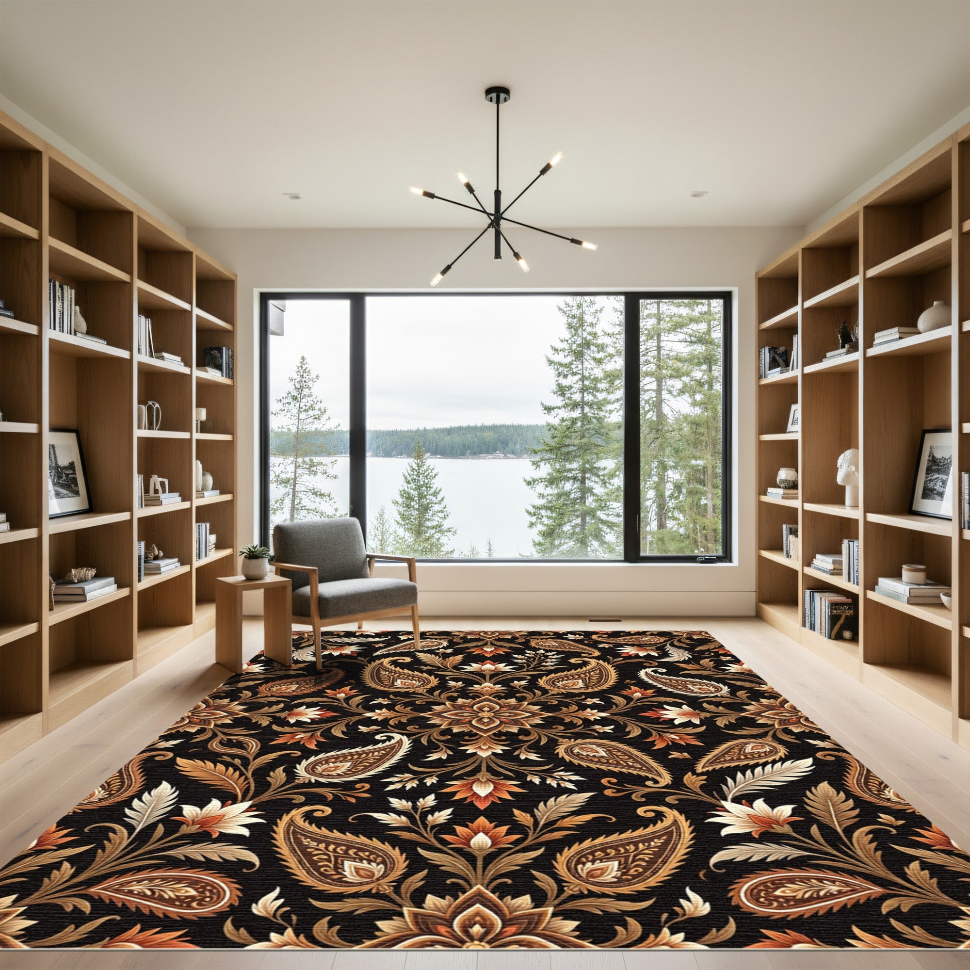 Earthy Brown Floral Paisley Ornament Rug