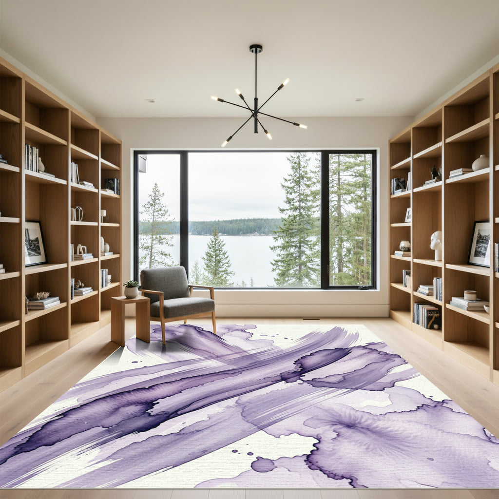 Abstract Purple Watercolor Ink Swirl Rug