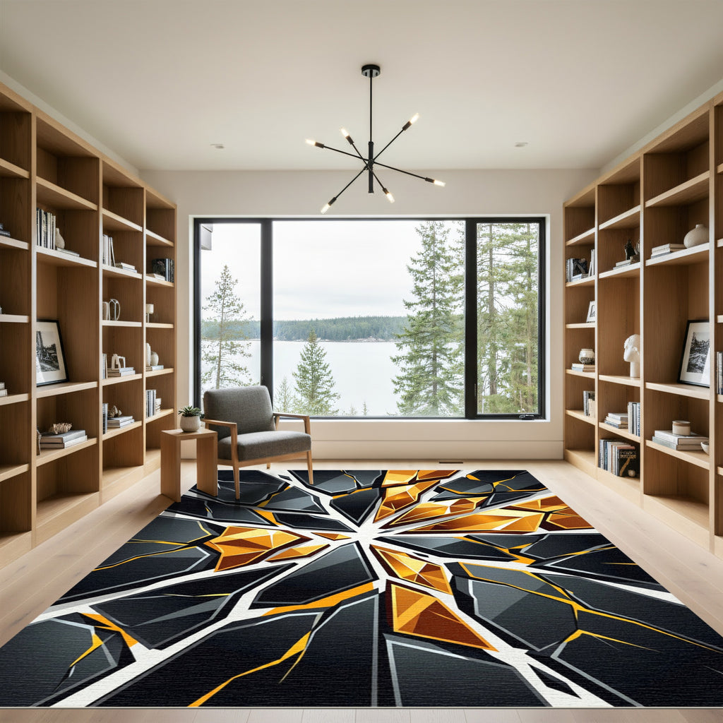 Modern Black Golden Shattered Glass Rug
