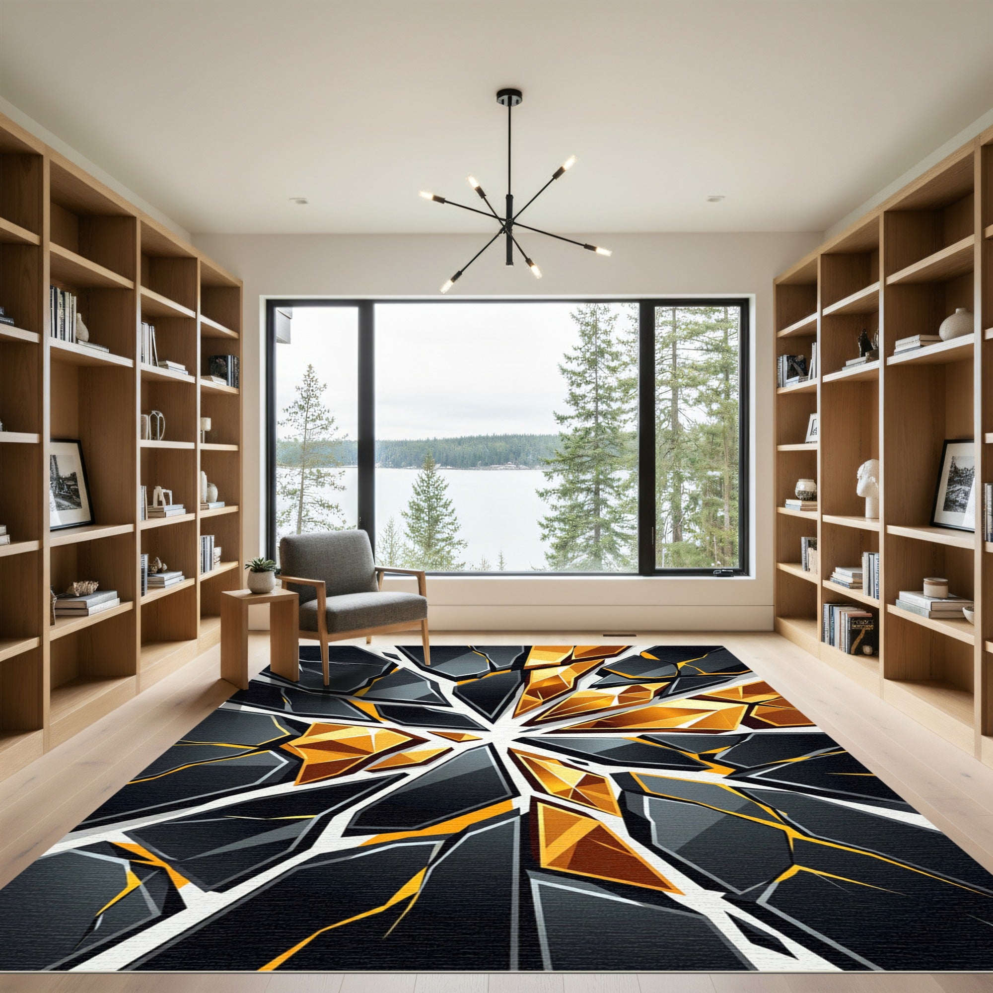 Modern Black Golden Shattered Glass Rug