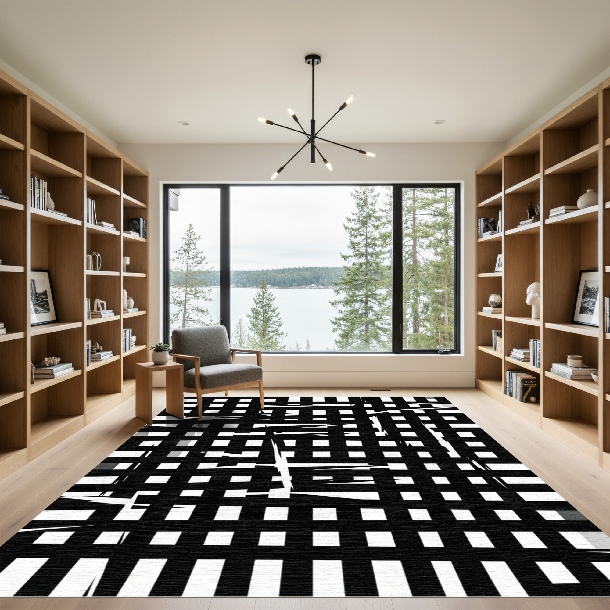 Monochrome Jagged Grid Composition Rug