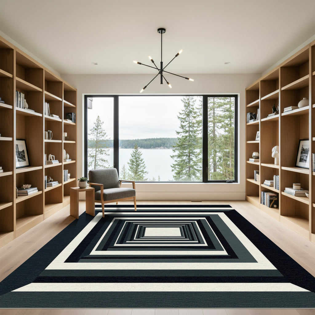 Monochrome Geometric Tunnel Illusion Rug