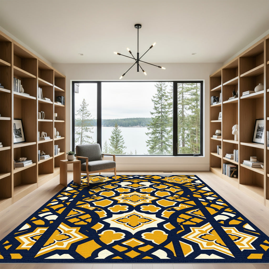Golden Navy Geometric Arch Lattice Rug