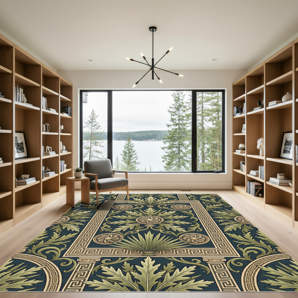 Green Gold Acanthus Leaf Border Rug