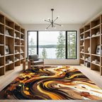 Abstract Amber Brown Swirl Fall Foliage Rug