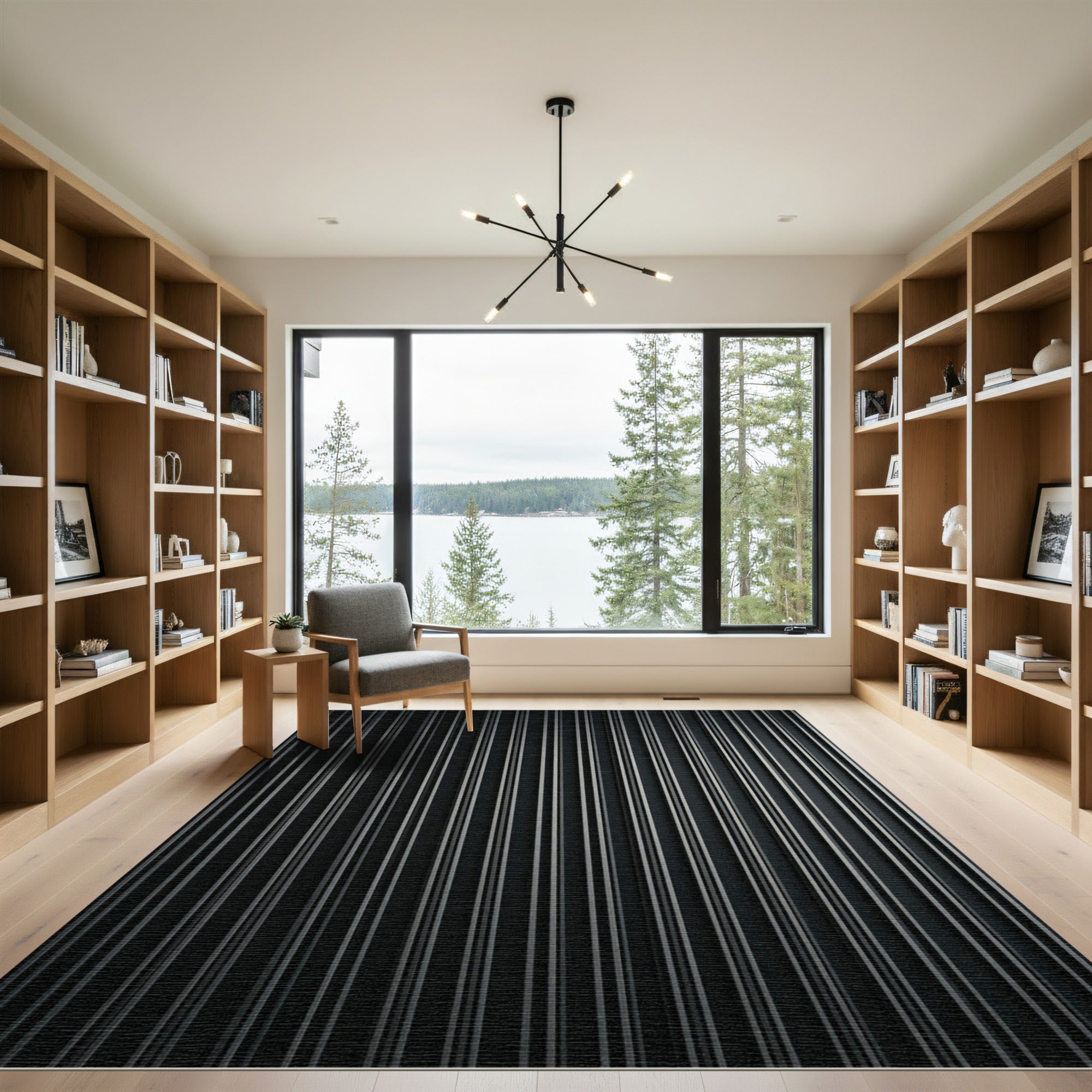 Modern Dark Gray Vertical Stripe Rug