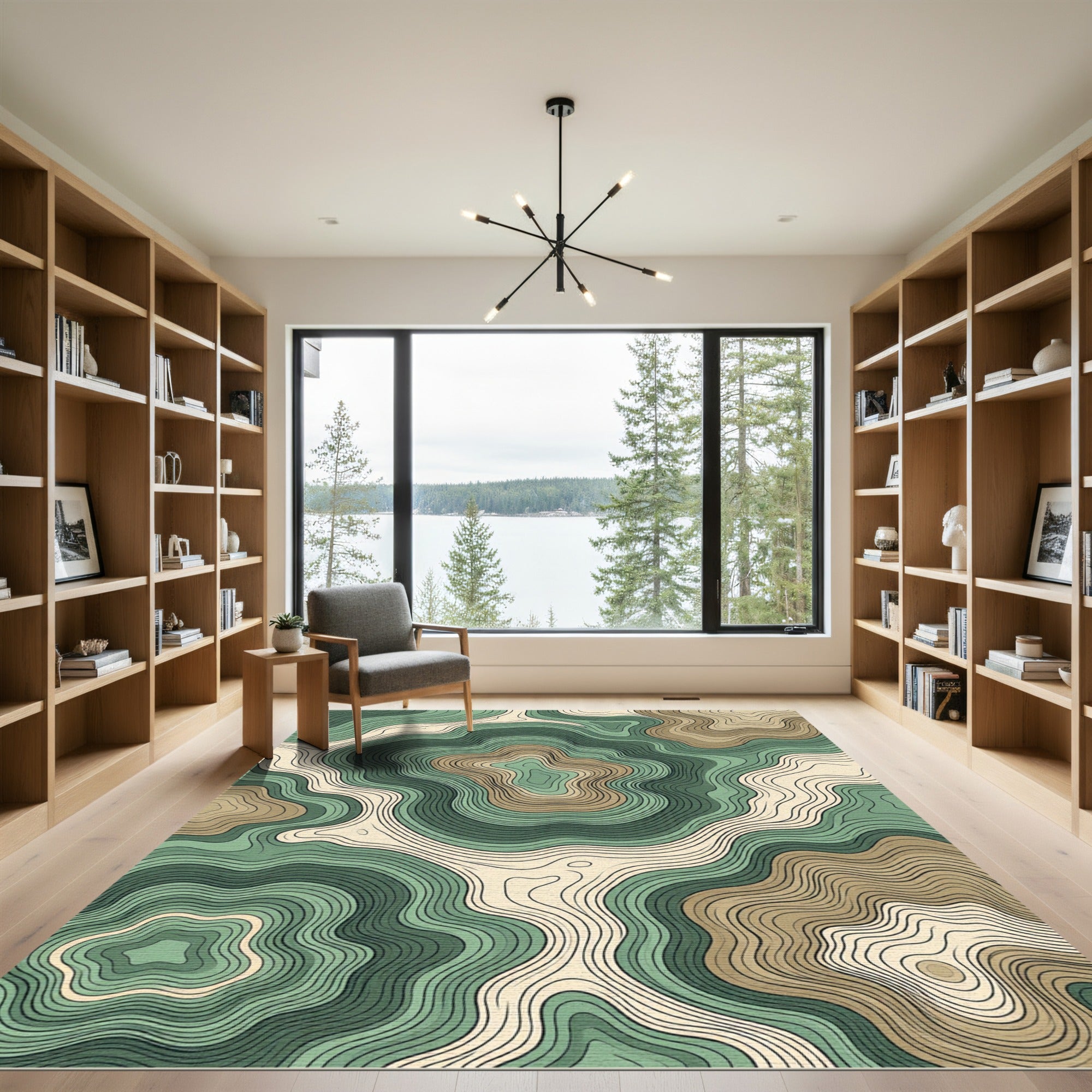 Sage Green Earthy Contoured Topographic Rug